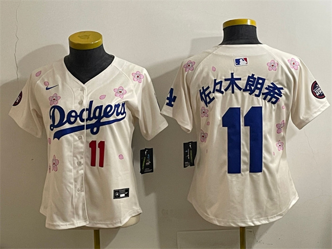 Women's Los Angeles Dodgers #11 佐々木朗希 Cream 2025 Tokyo Series Limited Stitched Baseball Jersey(Run Small) Women's Los Angeles Dodgers #11 佐々木朗希 Cream 2025 Tokyo Series Limited Stitched Baseball Jersey(Run Small)